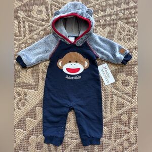 NEW Baby Starters Adorable Monkey Face one piece hood ears Unisex Sz 3 months